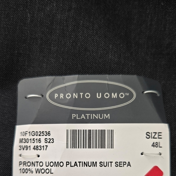 PRONTO UOMO PLATINUM SUIT JACKET BLAZER 100% WOOL. Color: Charcoal. Size 48L. Ne - Picture 8 of 8